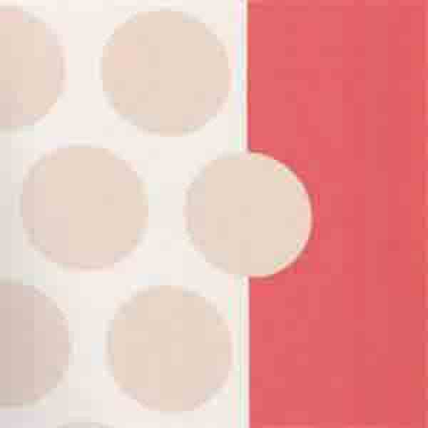 tafelzeil met grote zachtroze dots en rode rand