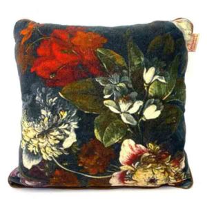 vierkant kussen velours met bloemen