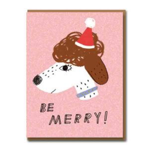 roze kerstkaart met hondenkop