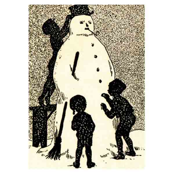 kaart met kinderen die sneeuwpop maken