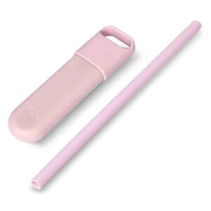 roze rietje met houder siliconen