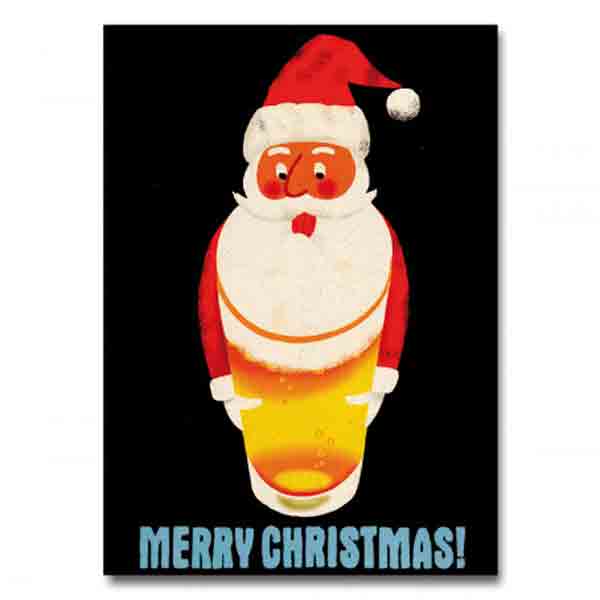 postkaart kerstman met bierbaard